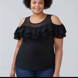 Lane Bryant 26/28 cold shoulder mesh ruffle top